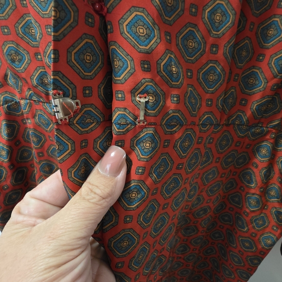 Vintage Liz Claiborne Long Sleeve Midi Dress Size 14 Red Green Patterned Pockets - Picture 11 of 12